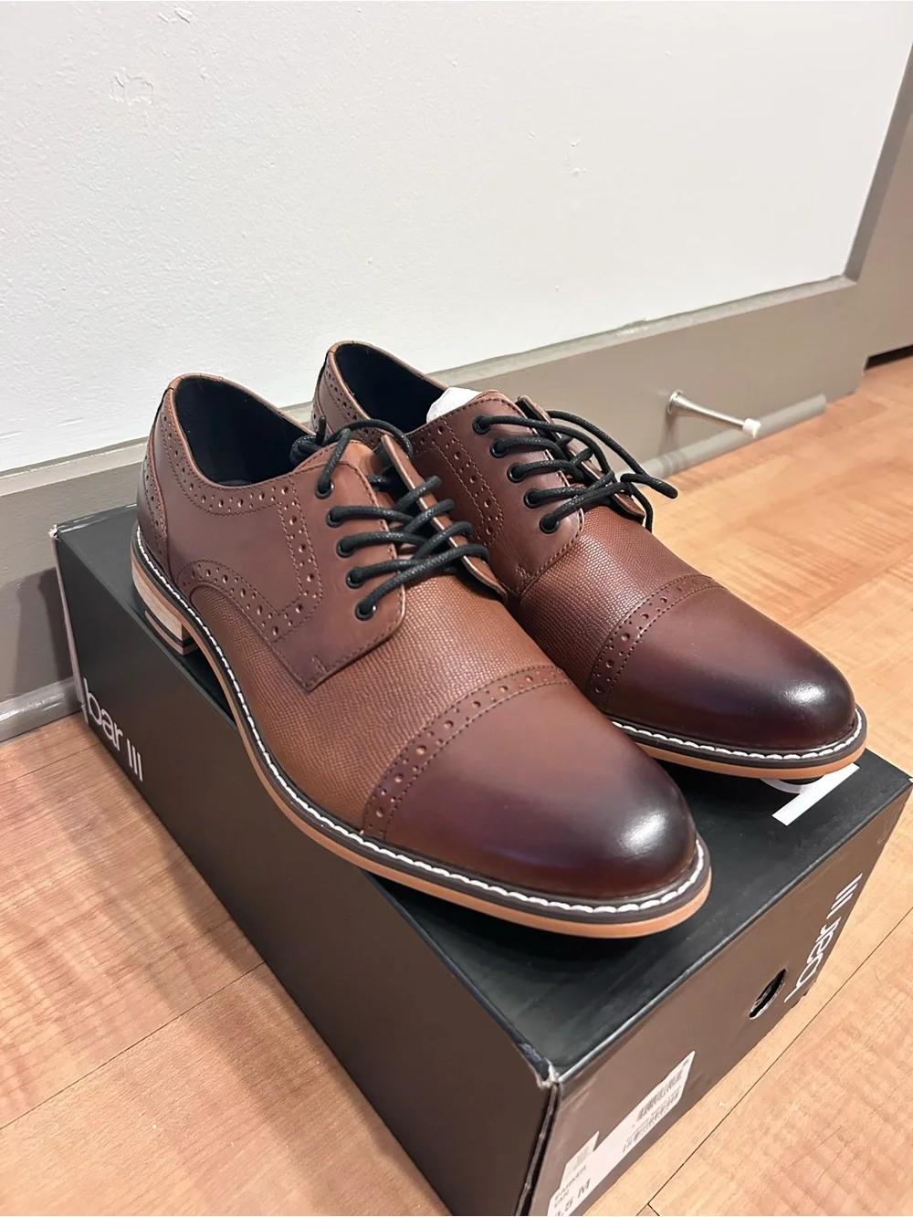 Bar III Two-Tone Brown Cap-Toe Derby Shoes